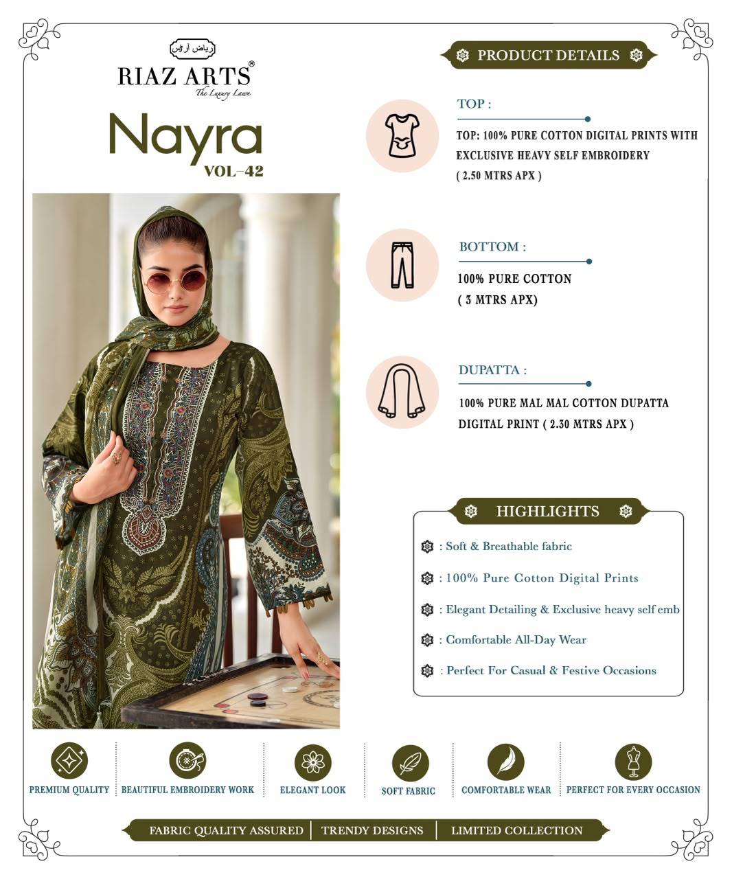 NAYRA VOL 42 By RIAZ ARTS 1001 To 1008 Series Beautiful Festive Suits Stylish Fancy Colorful Casual Wear & Ethnic Wear Pure Cotton Print Dresses At Wholesale Price